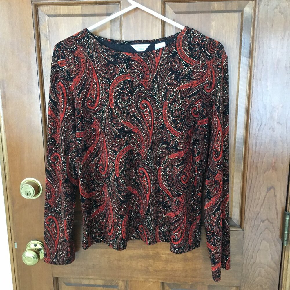 Laura Ashley Red Gold Black Top Sz. Petite Small